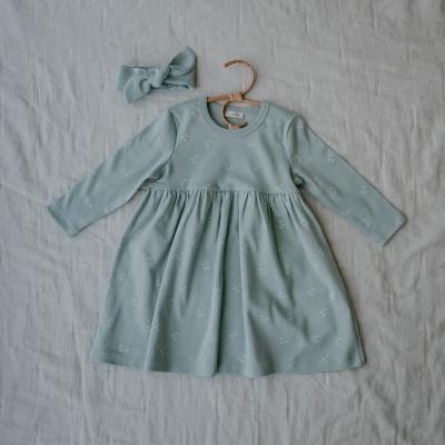 Комплект для девочки "Платье и повязка" Серо-зеленый